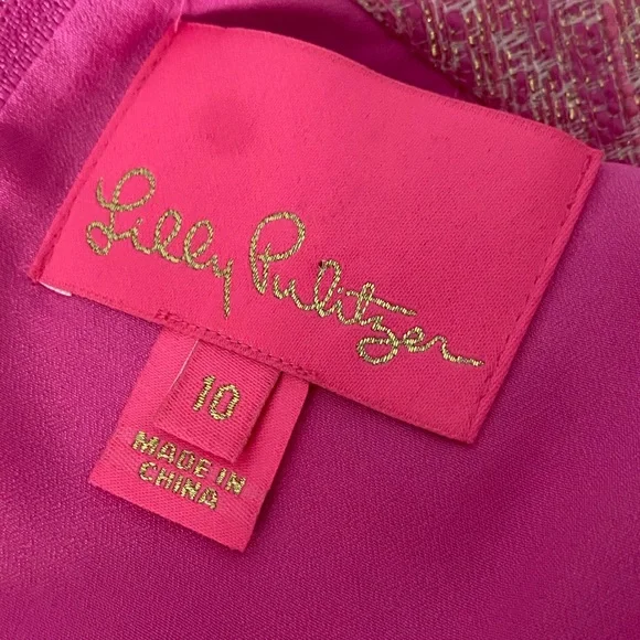 NWOT Lilly Pulitzer 10 Dress Portia Pink Shimmer Pearl Collar Sleeveless Tweed - Picture 11 of 13
